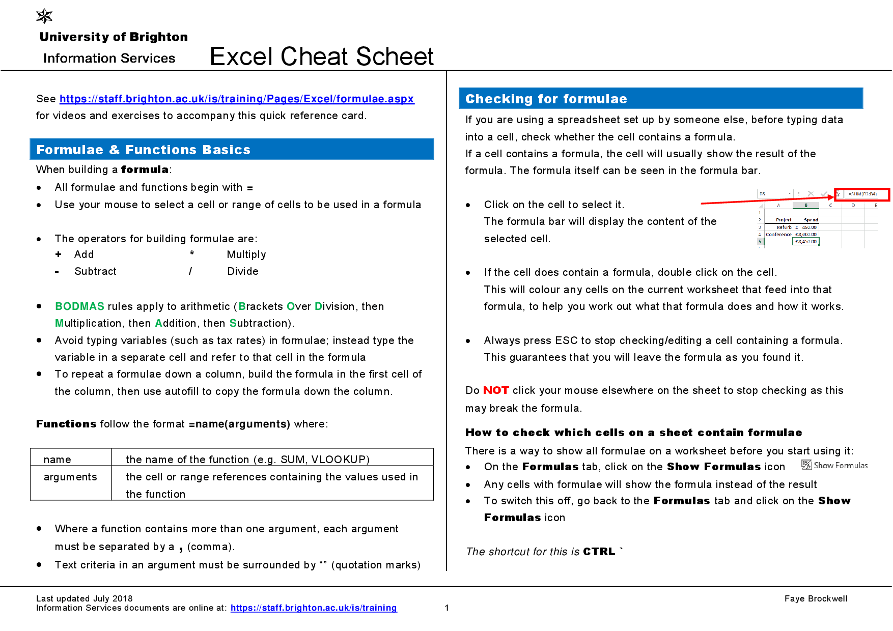 excel functions cheat sheet pdf